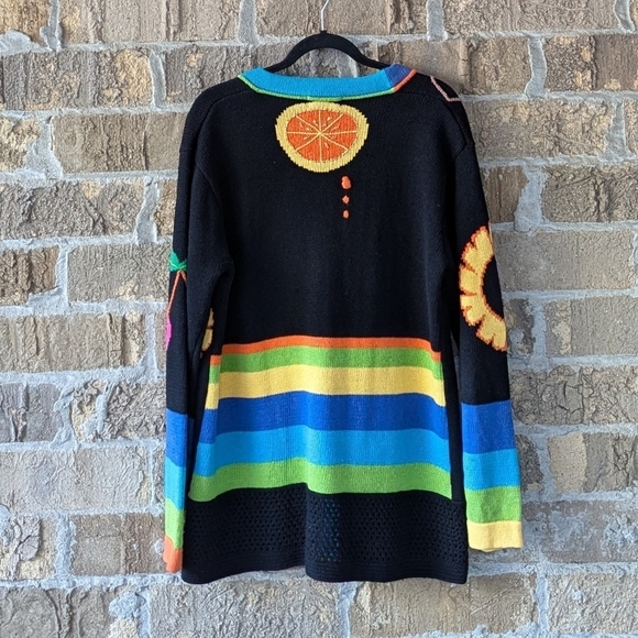 Vintage 80s Berek2 Tropical Fruit Citrus Cardigan Sweater Size Medium - Picture 6 of 8